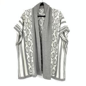 Ann Taylor Sweater Poncho Wrap Womens One Size Gray White Damask Print